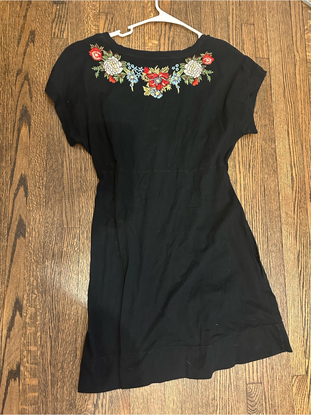 Johnny Was Black Mini Dress with Multicolor Floral Embroidery - Picture 3 of 3